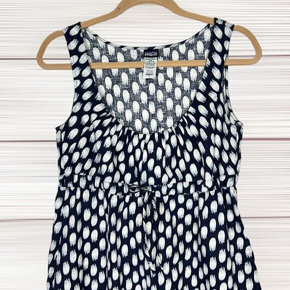 NWOT Patagonia Blue Polka Dot Hemp - Cotton Blend Sleeveless Drawstring Dress - Picture 3 of 13